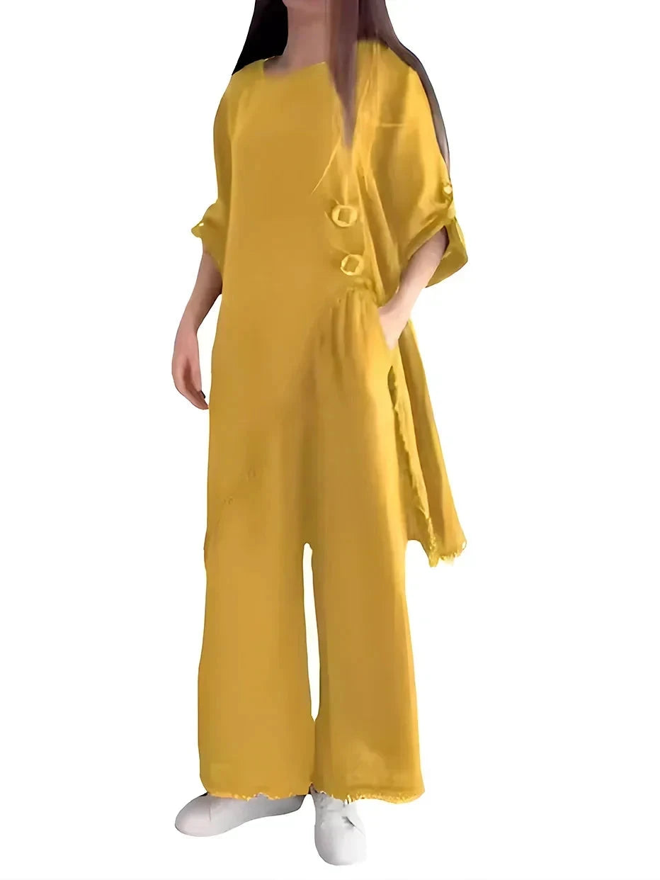 Conjunto Feminino de Gola Redonda Longo de Algodão e Linho (CONFORT V3) - Miranini Conjunto Feminino MRL-036 Miralleve