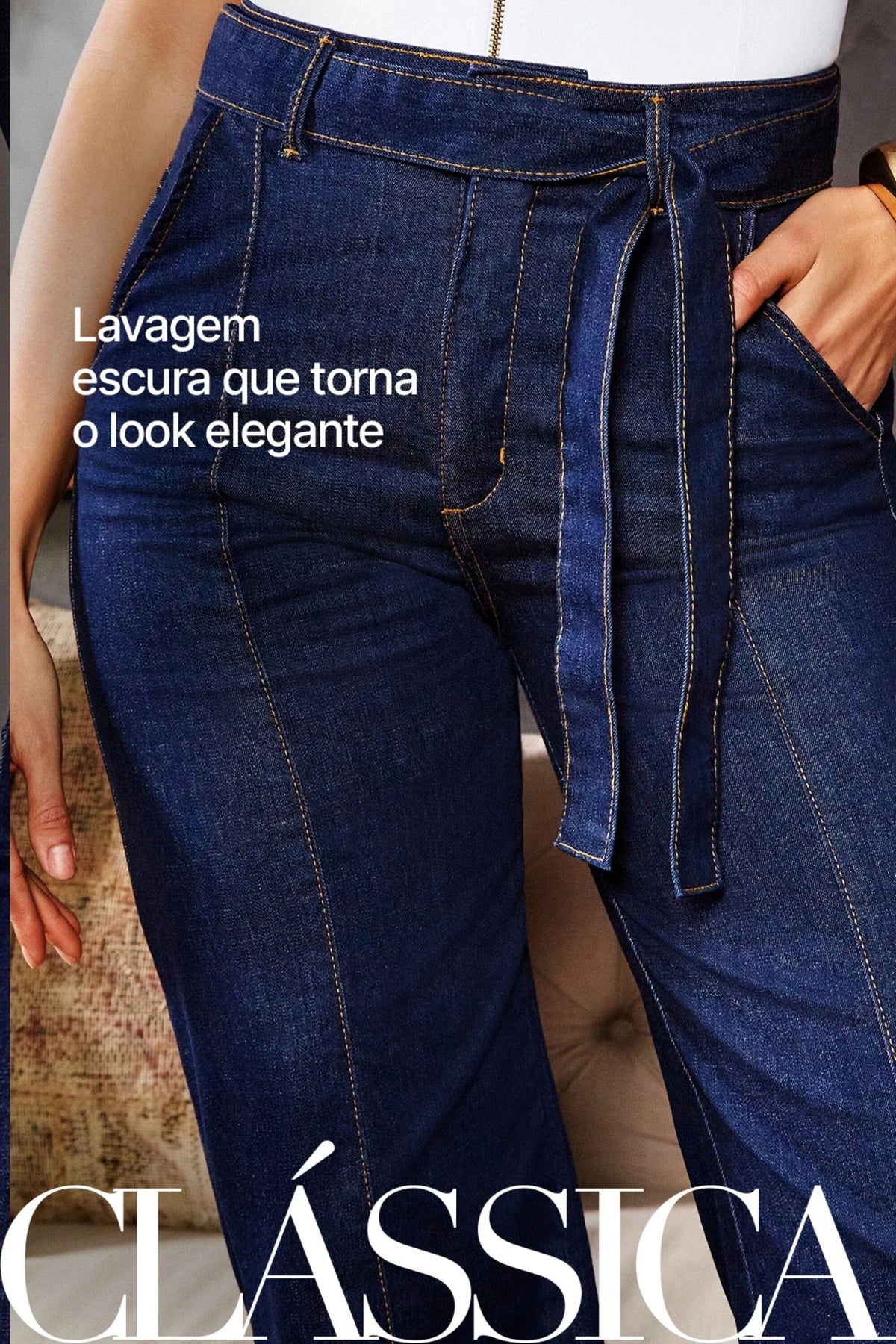 Calça Jeans de Rica Tecnológica Wide Leg Cós Super Alto Calça Jeans MRL-121 Miralleve 