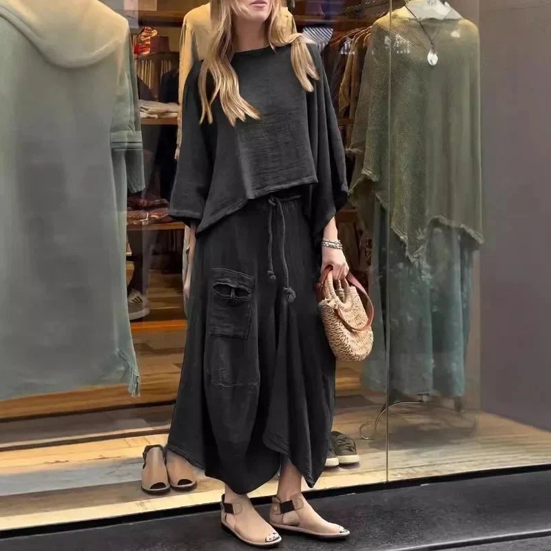 Conjunto Feminino em Linho e Algodão Vintage - [Frete Grátis] Conjunto Feminino MRL-035 Miralleve Preto P 